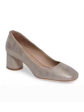 Donald Pliner Camy Taupe Metallic Leather Block Heel Pumps 9.5 M